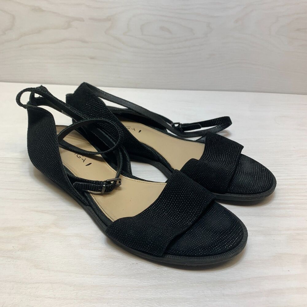 Via Spiga Low Wedge Sandals Women's Size 8 Black‎ Adjustable Straps Open Toe